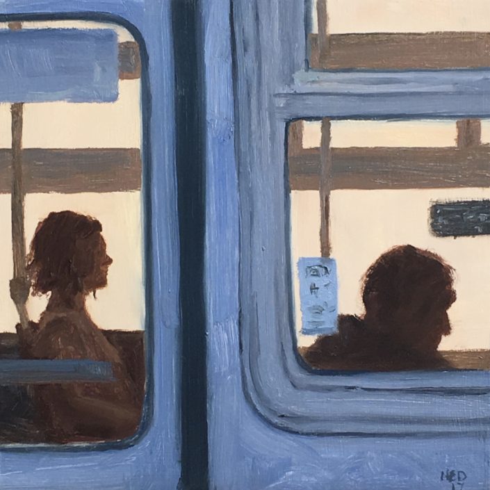 Seen #8 oil on panel bus silhouette