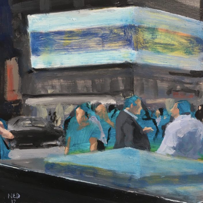 Seen #12 is a contemporary oil painting of a crowded Manhattan street by Ned Axthelm